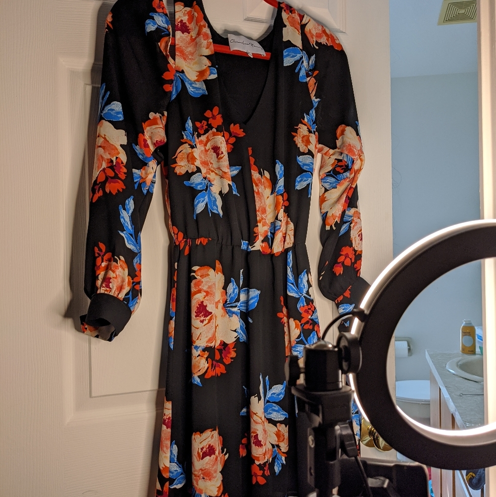 Floral Shoulder Slit Dress